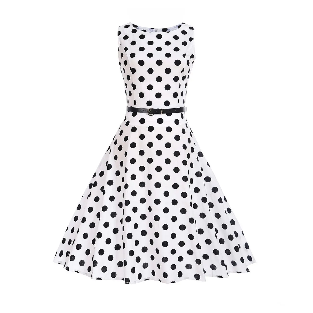White Polka Dot Dress 1950s Women's Fashion Large Vintage Dresses
