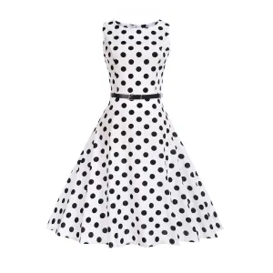 White Polka Dot Dress 1950s Women's Fashion Large Vintage Dresses