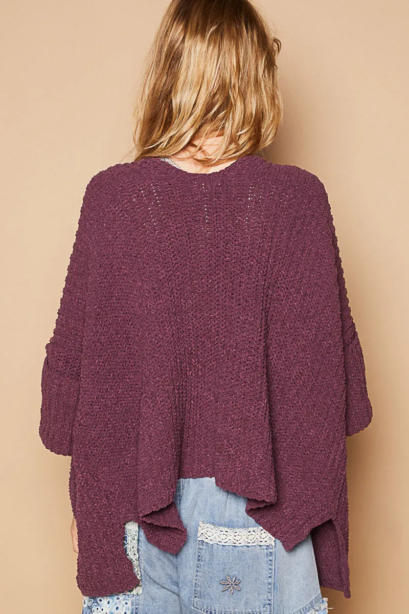 Wide Cuff Sleeve Chunky Knit Cardigan by POL - Grape Purple