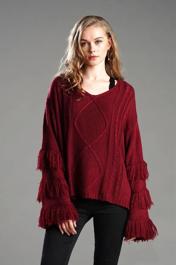 Wolffmode Chunky Knit Pom-Pom Fluffy Sweater