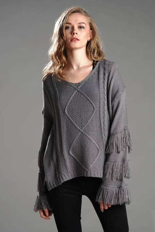 Wolffmode Chunky Knit Pom-Pom Fluffy Sweater