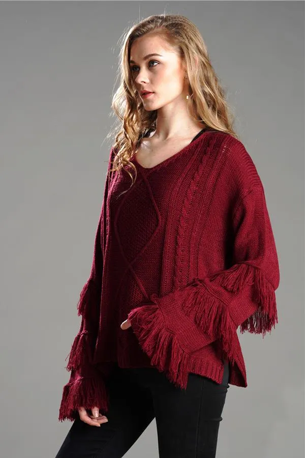 Wolffmode Chunky Knit Pom-Pom Fluffy Sweater