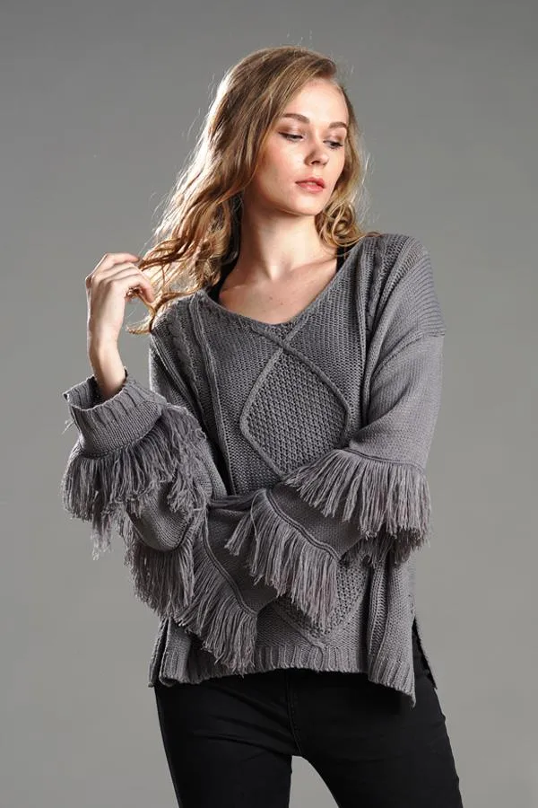 Wolffmode Chunky Knit Pom-Pom Fluffy Sweater