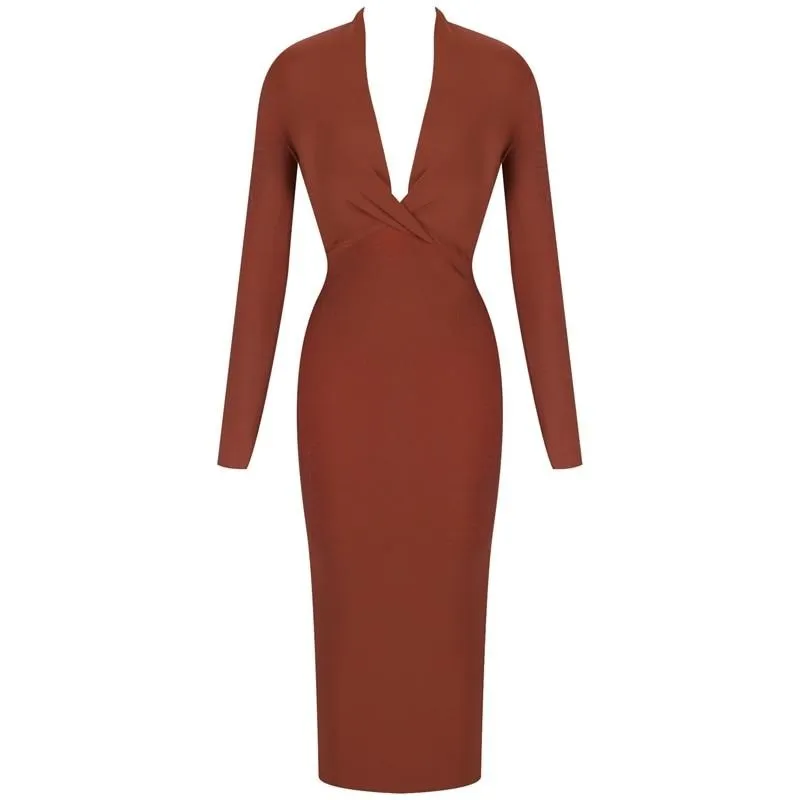 Women Bandage Dress New Arrivals Red Bandage Dress Bodycon V Neck Bandage Dress Long Sleeve Sexy Party Club