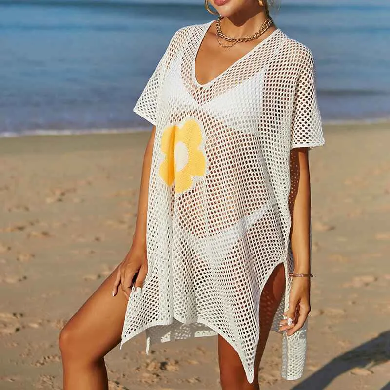 Women Casual Bikini Swimsuit Cover-Up Blouses Beach Tunic Dress One Size K529