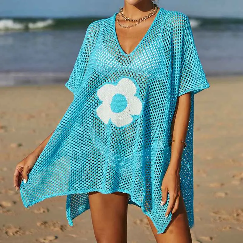 Women Casual Bikini Swimsuit Cover-Up Blouses Beach Tunic Dress One Size K529