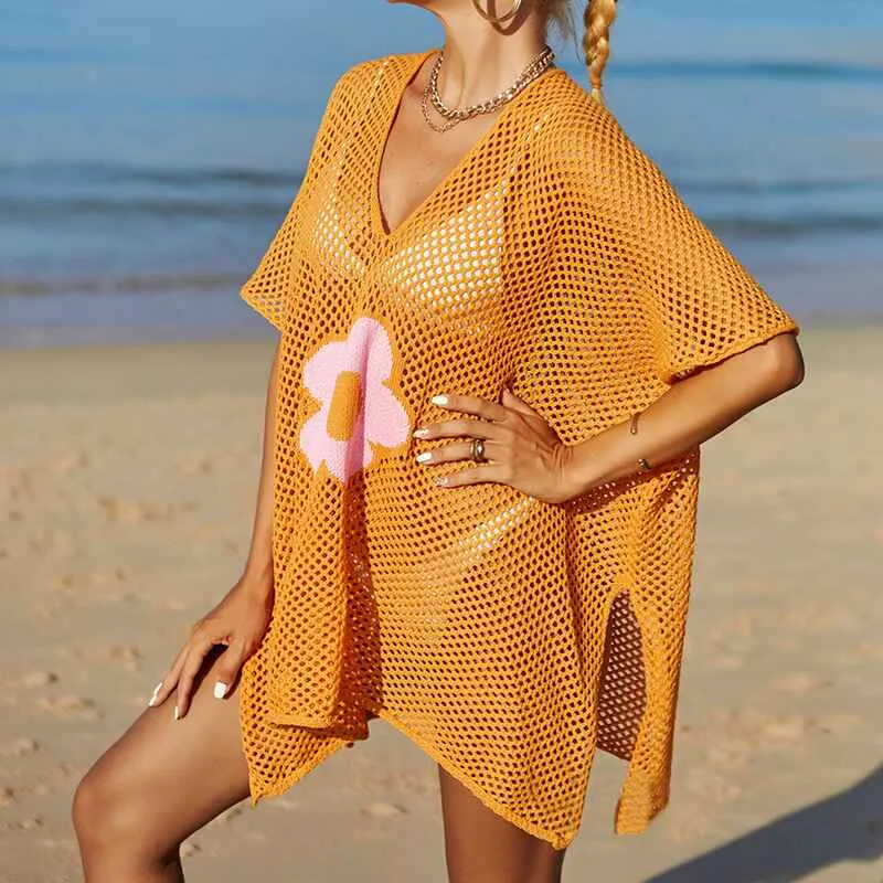 Women Casual Bikini Swimsuit Cover-Up Blouses Beach Tunic Dress One Size K529