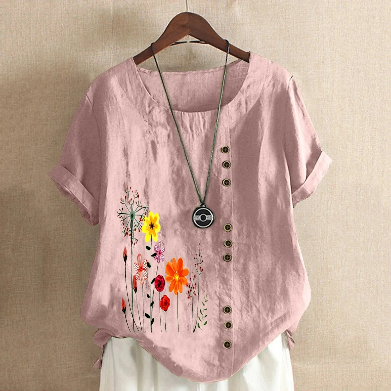 Women Cotton Linen Blouse 2025 Summer Vintage Floral Embroidery Blusas Mujer Casual O Neck Short Sleeve Loose Tops And Blouses