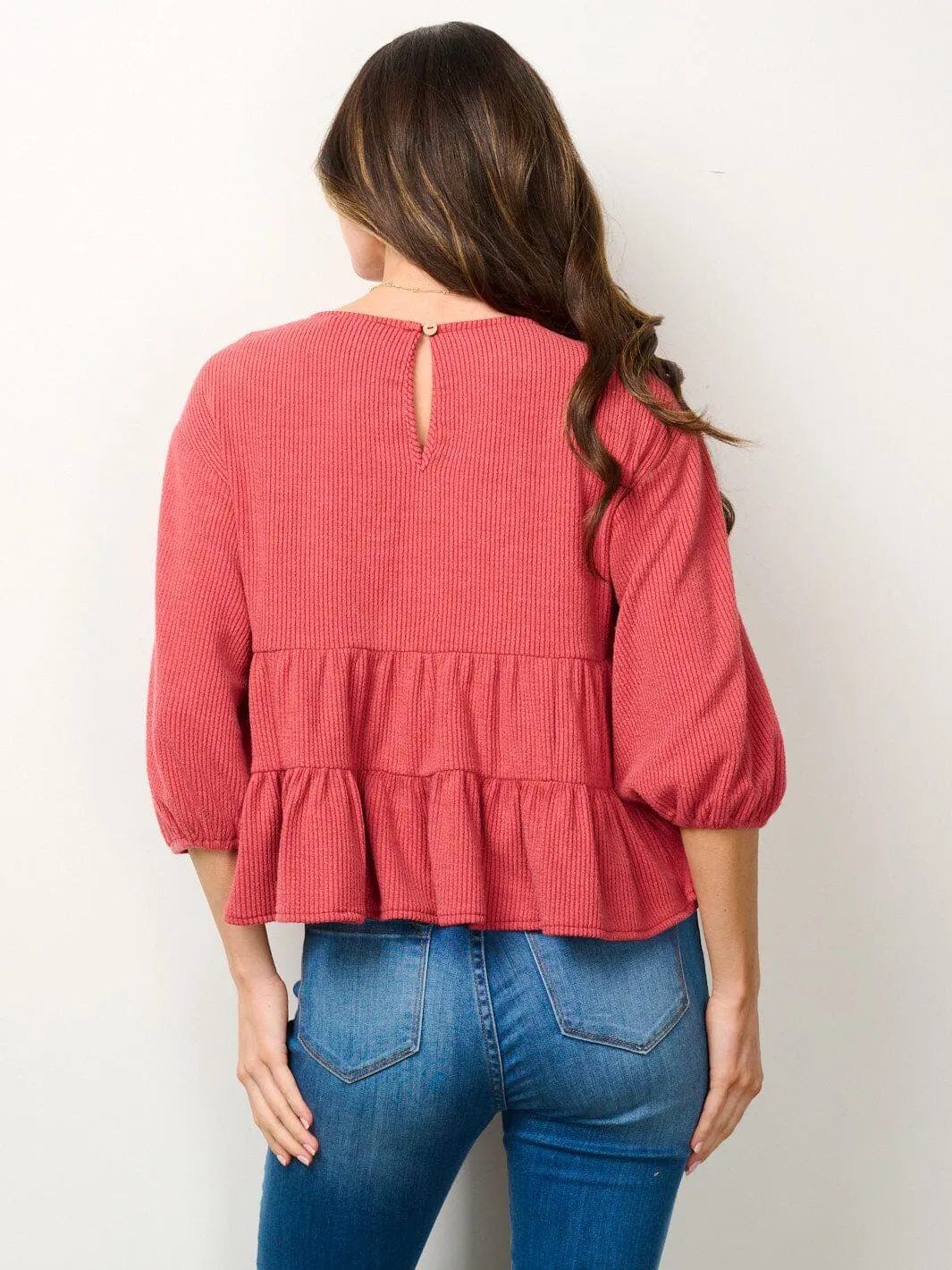 WOMEN'S 3/4 PUFF SLEEVES TUNIC TIRED TOP