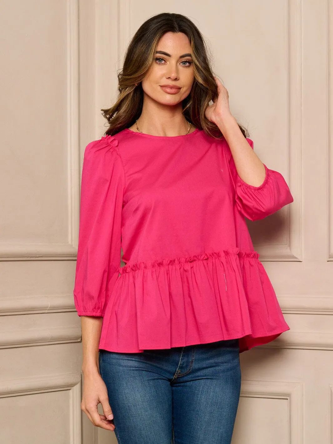WOMEN'S 3/4 SLEEVES PEPLUM TUNIC TOP