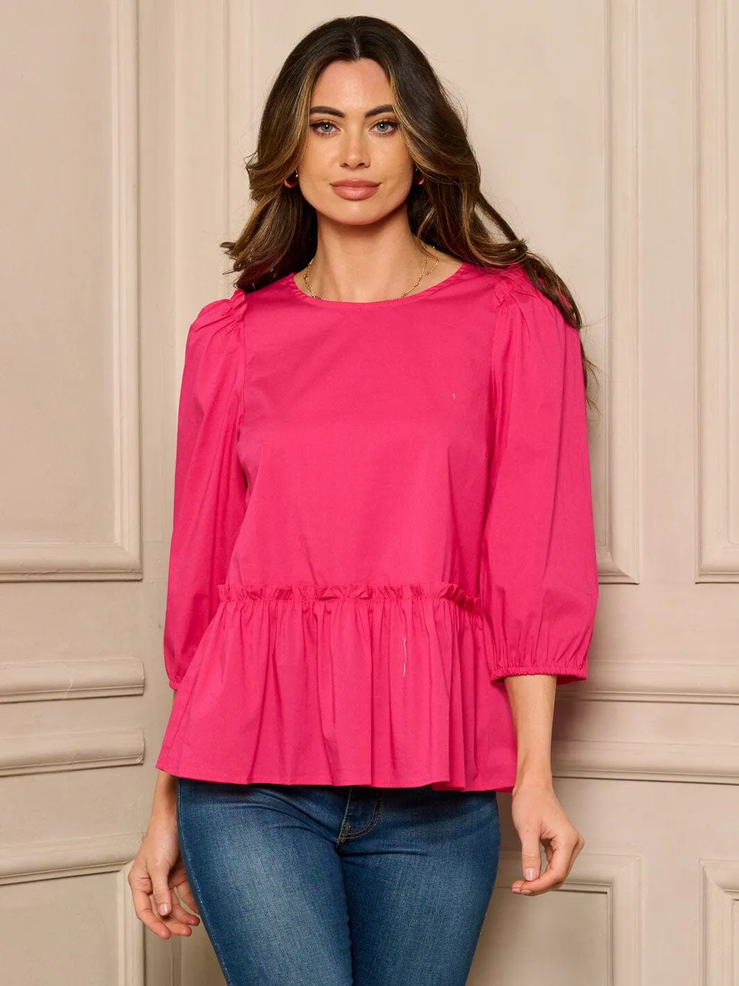 WOMEN'S 3/4 SLEEVES PEPLUM TUNIC TOP
