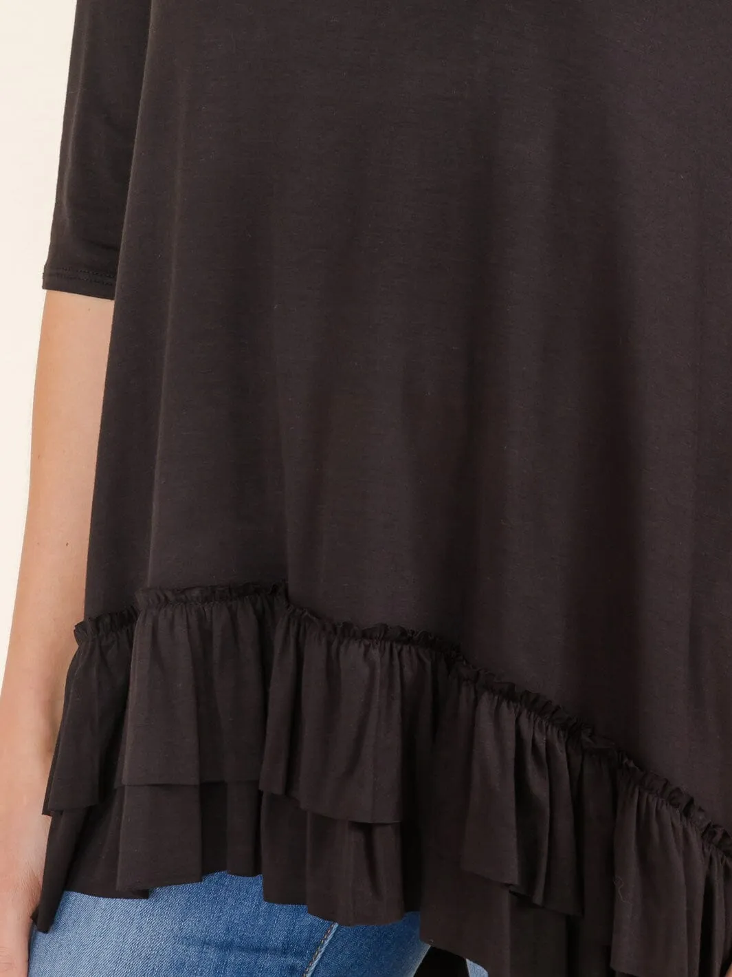 WOMEN'S 3/4 SLEEVES RUFFLE BOTTOM HEM TUNIC HIGH-LOW TOP
