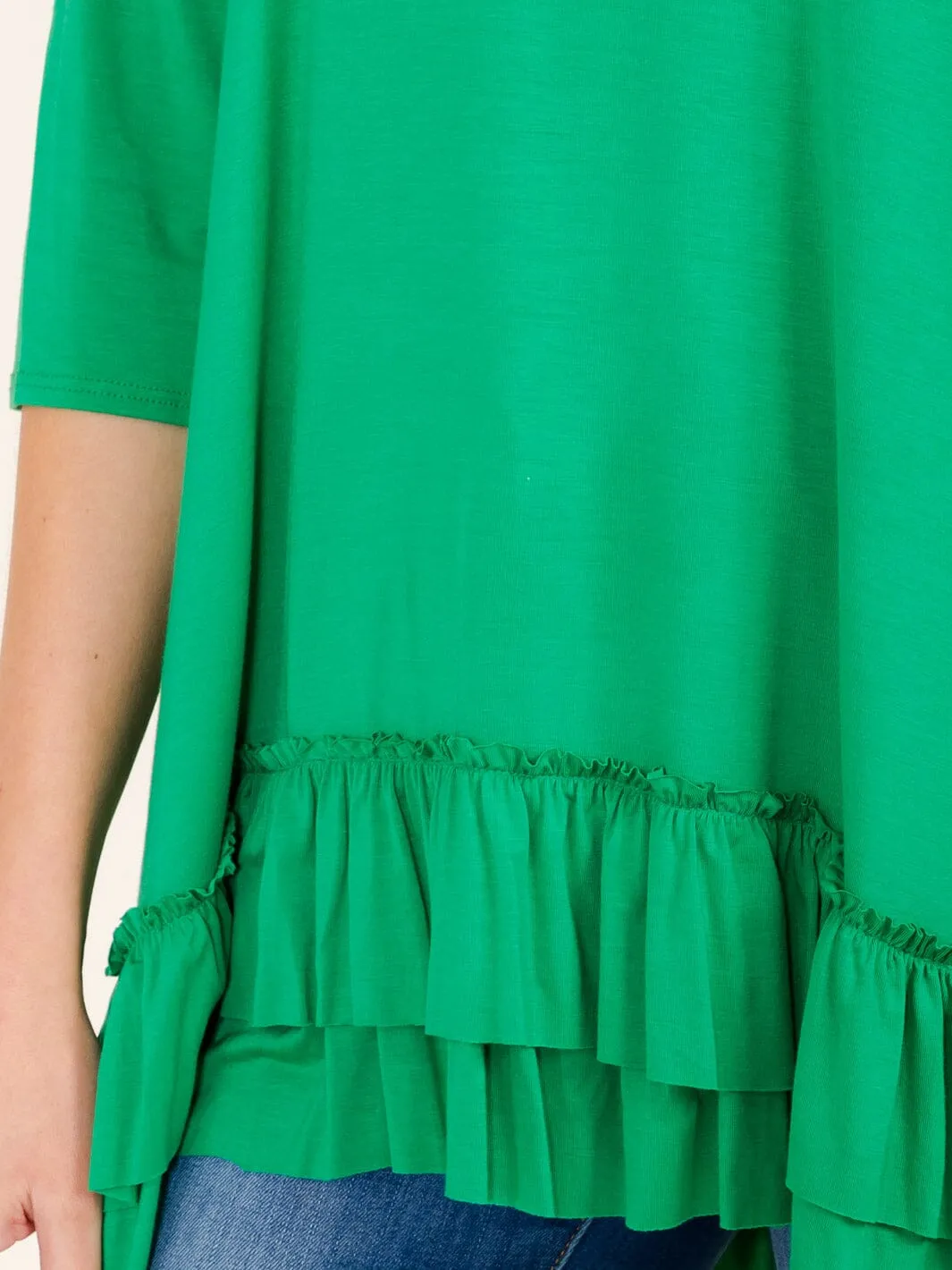 WOMEN'S 3/4 SLEEVES RUFFLE BOTTOM HEM TUNIC HIGH-LOW TOP