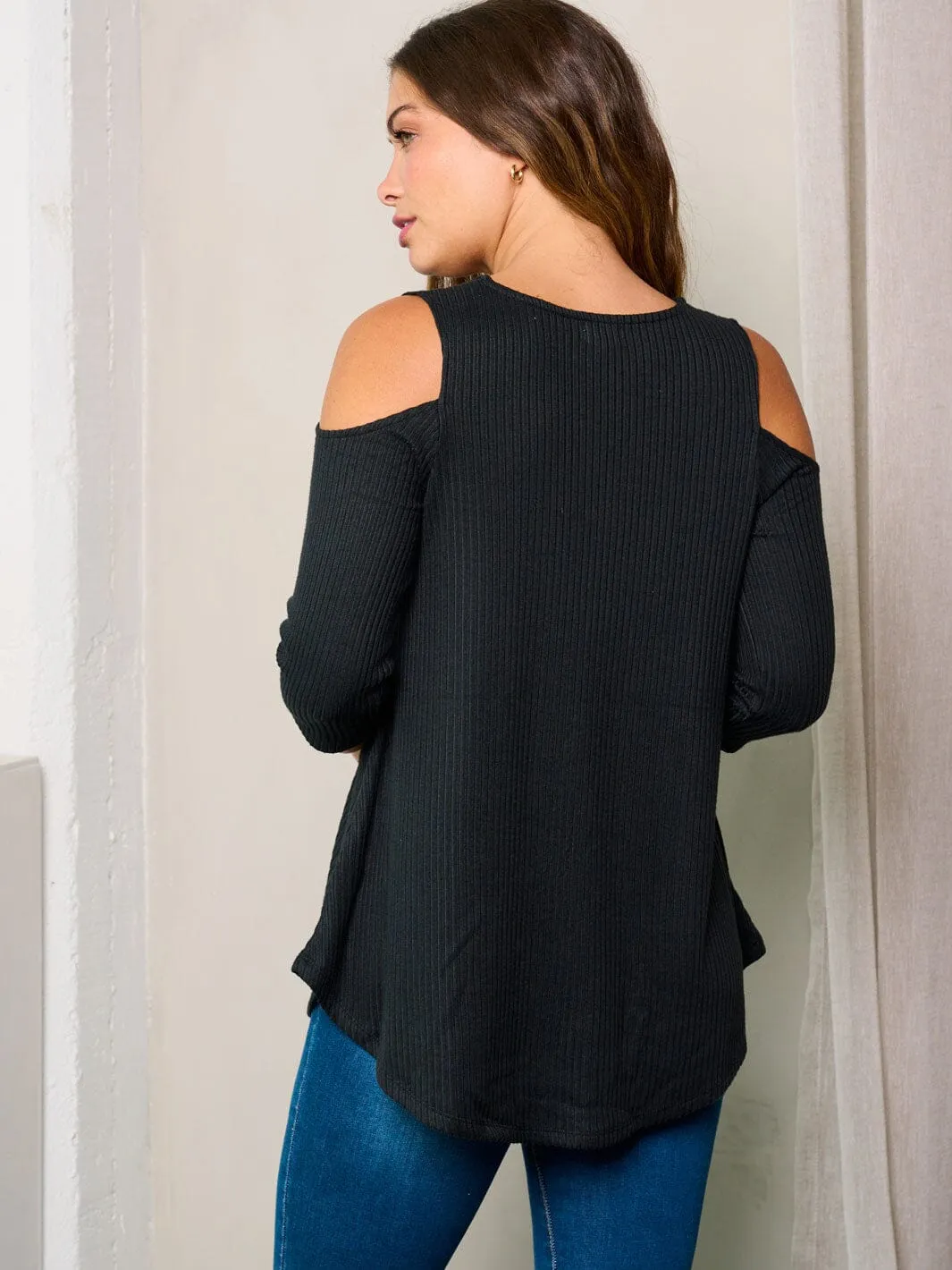 WOMEN'S COLD SHOULDER 3/4 SLEEVE TUNIC TOP