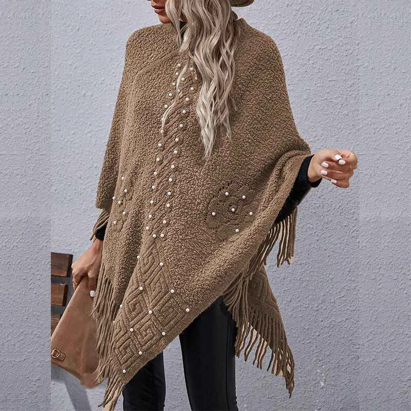 Women's Fall Winter Turtleneck Poncho Sweater Fashion Chunky Knit Cape Wrap Sweaters Pullover Jumper Tops K384