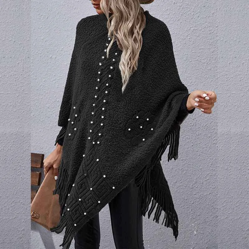 Women's Fall Winter Turtleneck Poncho Sweater Fashion Chunky Knit Cape Wrap Sweaters Pullover Jumper Tops K384