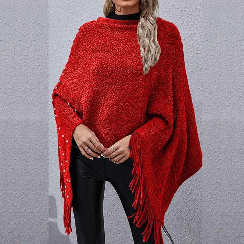 Women's Fall Winter Turtleneck Poncho Sweater Fashion Chunky Knit Cape Wrap Sweaters Pullover Jumper Tops K384