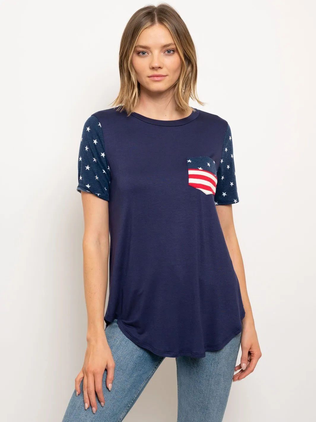 WOMEN'S FLAG PATRIOTIC POCKET TUNIC TOP