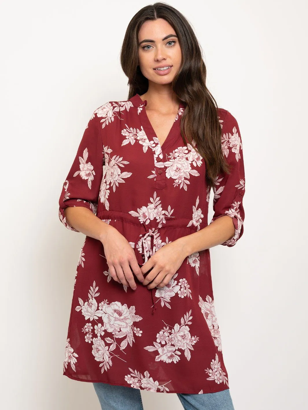 WOMEN'S FLORAL 3/4 SLEEVES TUNIC TOP
