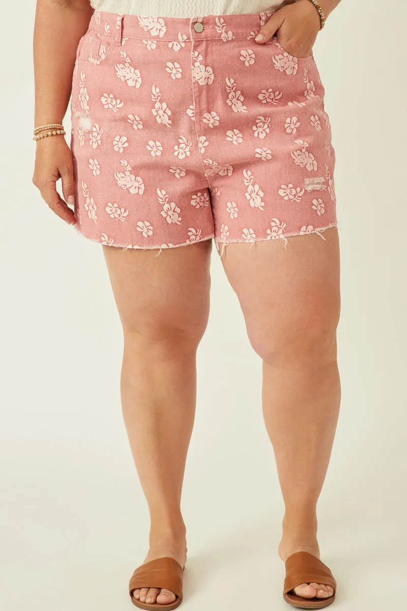 Womens Floral Printed Distressed Denim Shorts