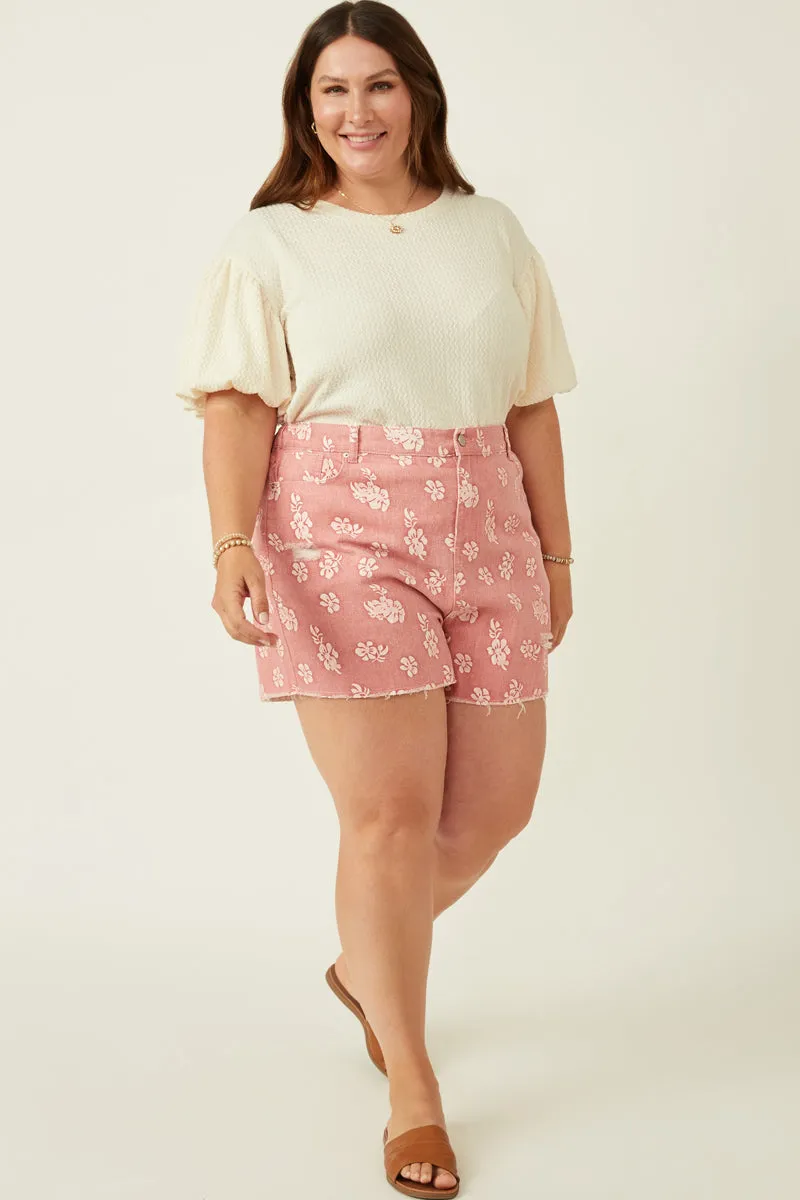 Womens Floral Printed Distressed Denim Shorts