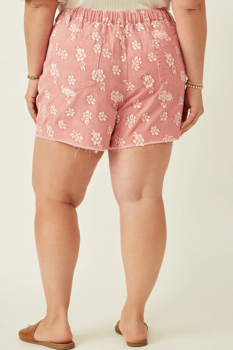 Womens Floral Printed Distressed Denim Shorts