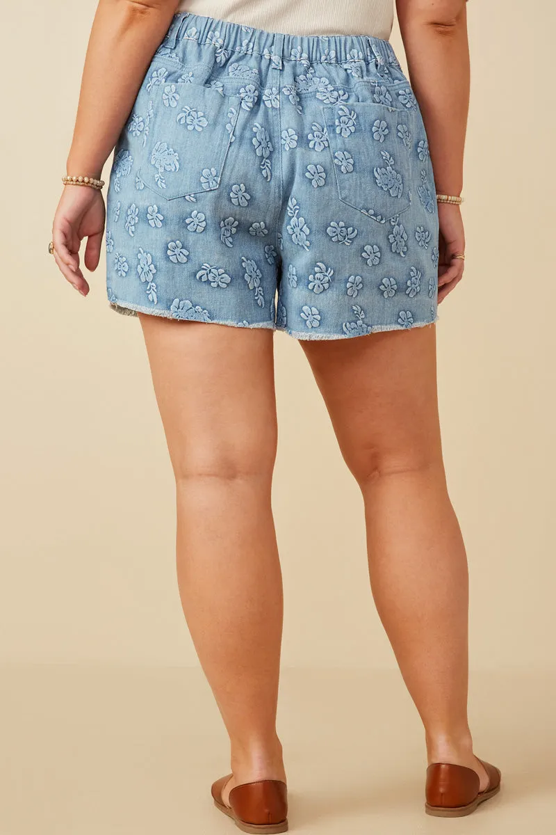 Womens Floral Printed Distressed Denim Shorts