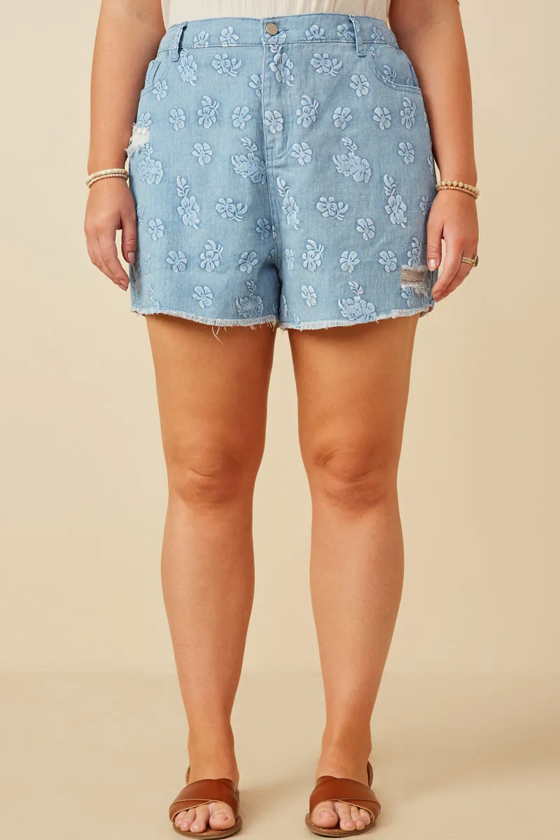 Womens Floral Printed Distressed Denim Shorts