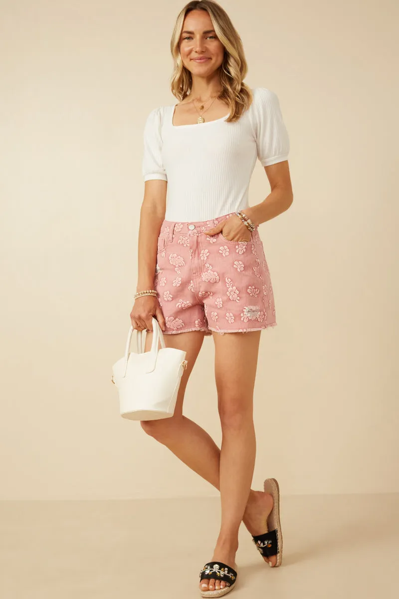 Womens Floral Printed Distressed Denim Shorts
