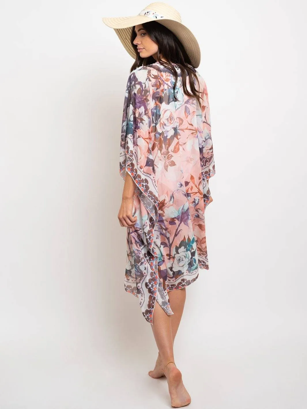 WOMEN'S FLORAL TUNIC LACE UP TOP