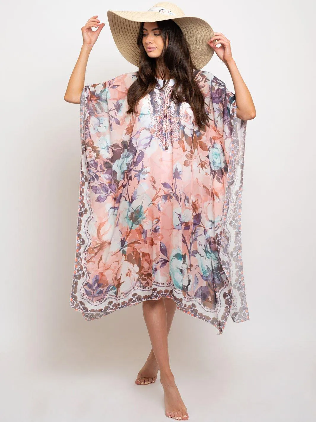WOMEN'S FLORAL TUNIC LACE UP TOP