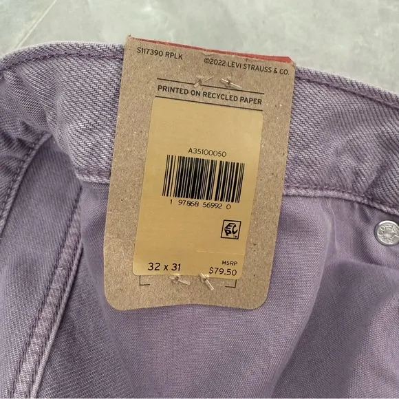 Women's Levi's Purple '94 Baggy Mid-Rise Straight Leg Jeans 100% Cotton 32 x 31