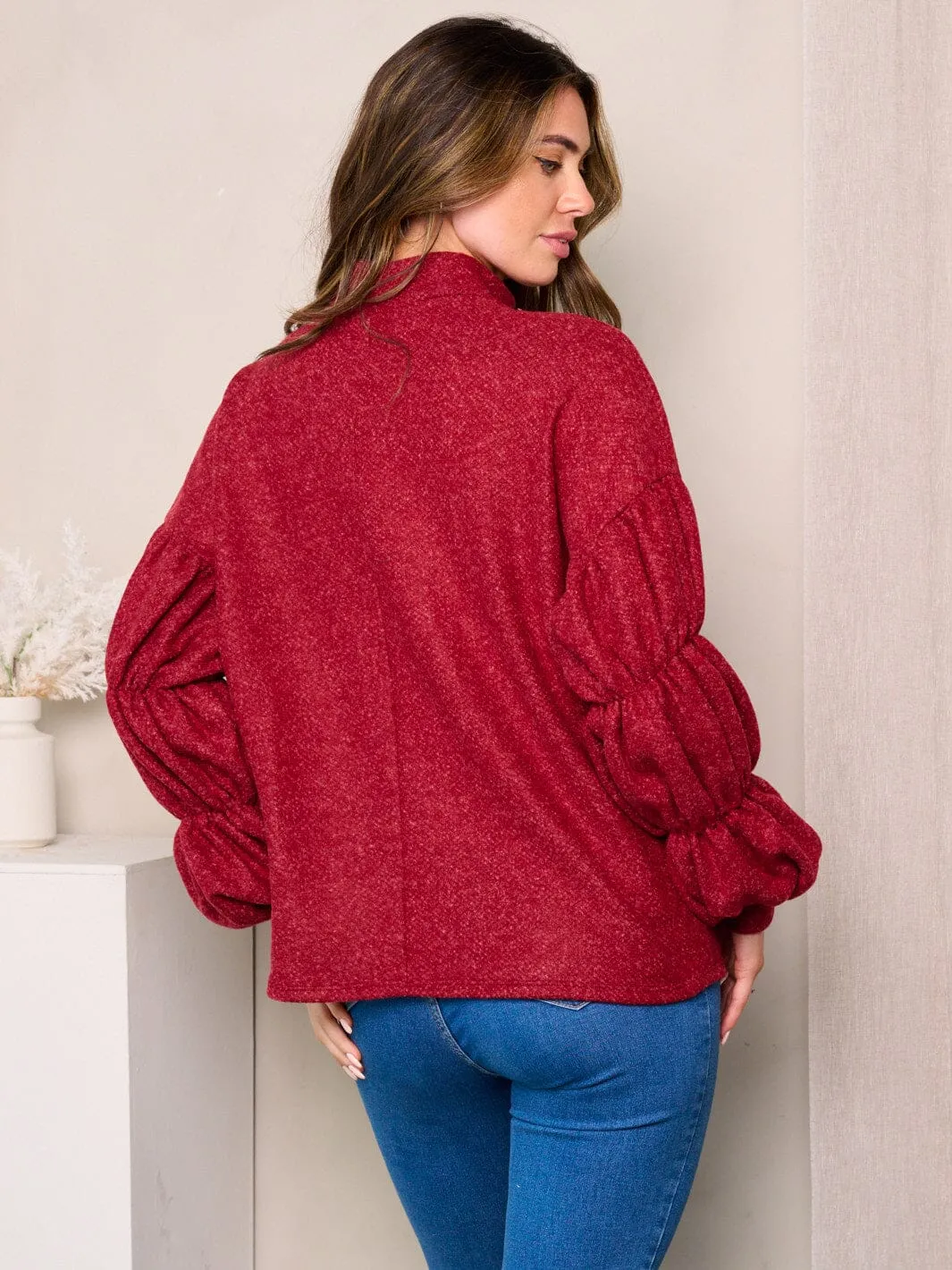WOMEN'S LONG DETAILED SLEEVES MOCK NECK TUNIC TOP