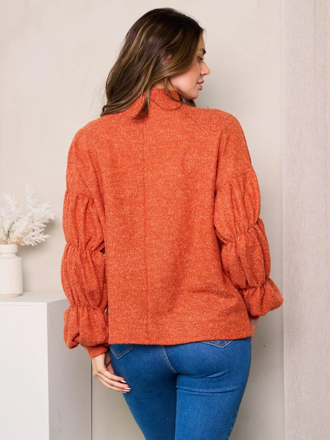WOMEN'S LONG DETAILED SLEEVES MOCK NECK TUNIC TOP