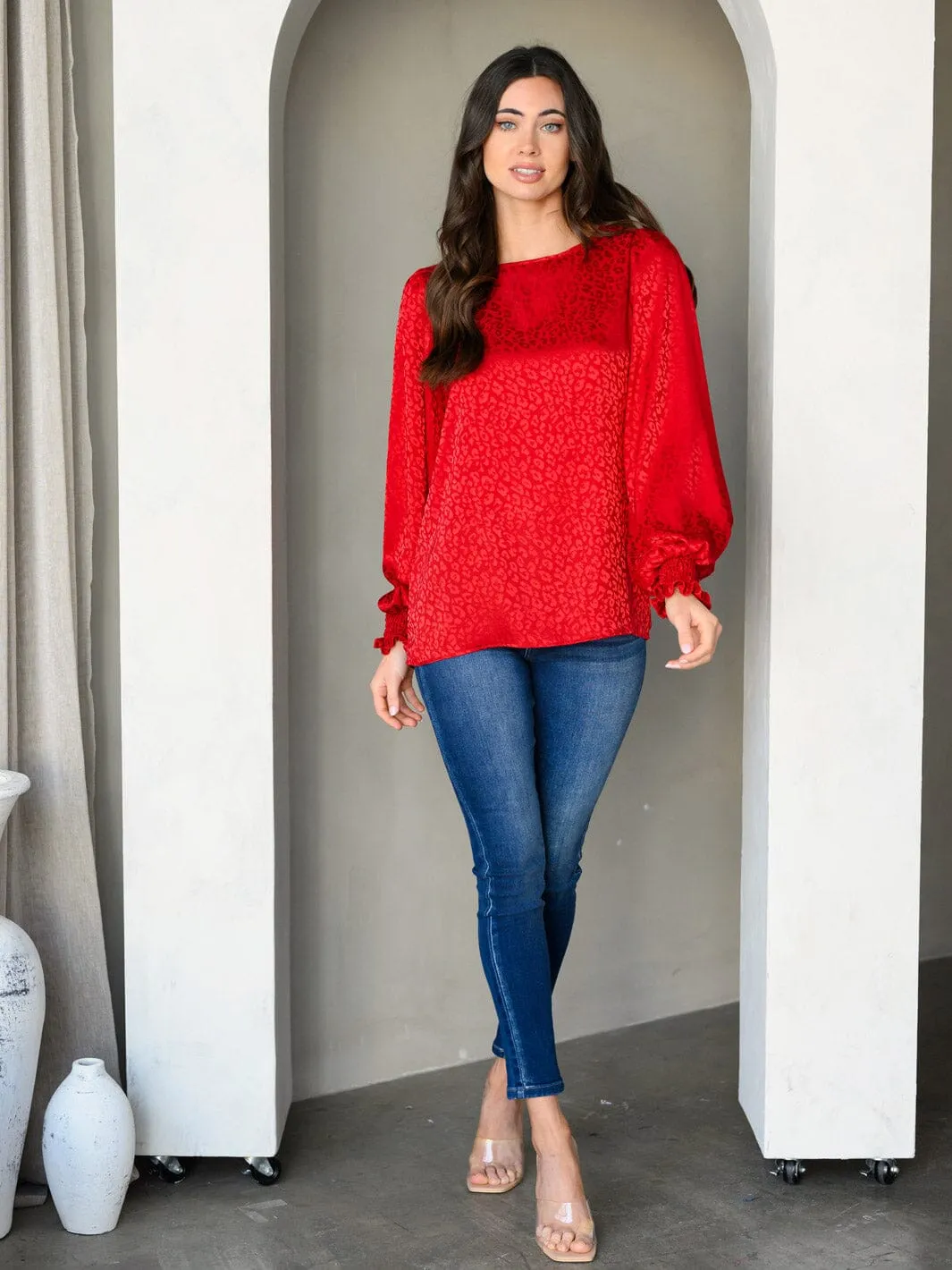 WOMEN'S LONG SLEEVE ANIMAL PRINT TUNIC TOP