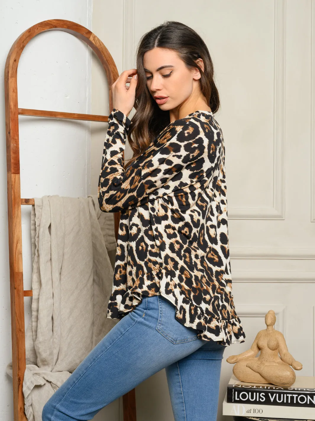 WOMEN'S LONG SLEEVE ANIMAL PRINT TUNIC TOP