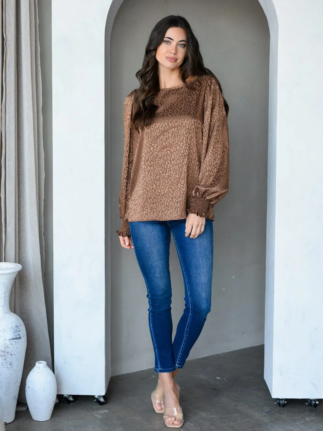 WOMEN'S LONG SLEEVE ANIMAL PRINT TUNIC TOP