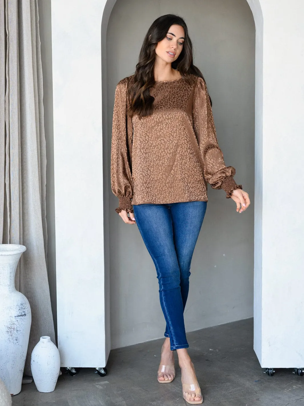 WOMEN'S LONG SLEEVE ANIMAL PRINT TUNIC TOP