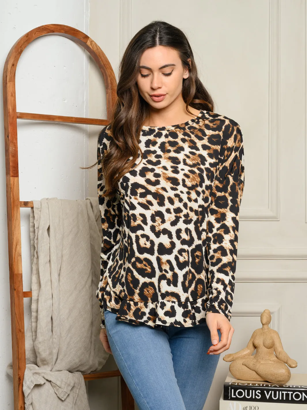 WOMEN'S LONG SLEEVE ANIMAL PRINT TUNIC TOP