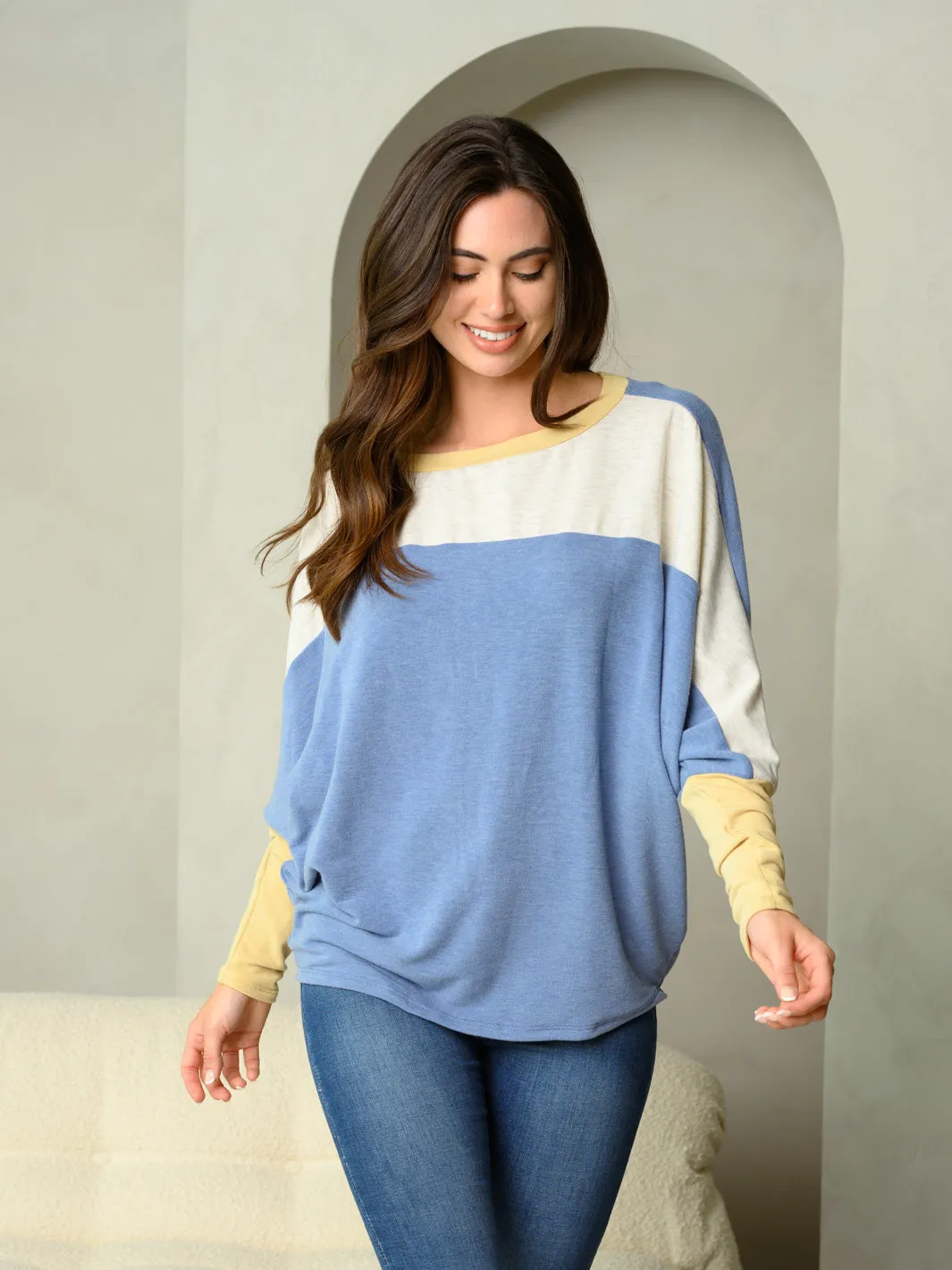 WOMEN'S LONG SLEEVE COLORBLOCK TUNIC TOP