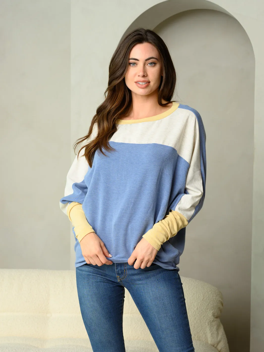 WOMEN'S LONG SLEEVE COLORBLOCK TUNIC TOP