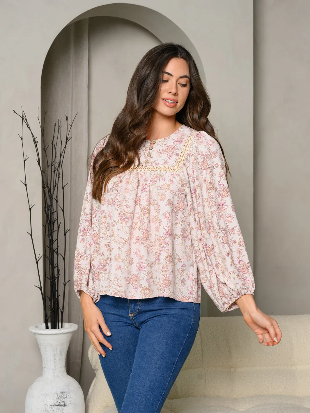 WOMEN'S LONG SLEEVE FLORAL TOP