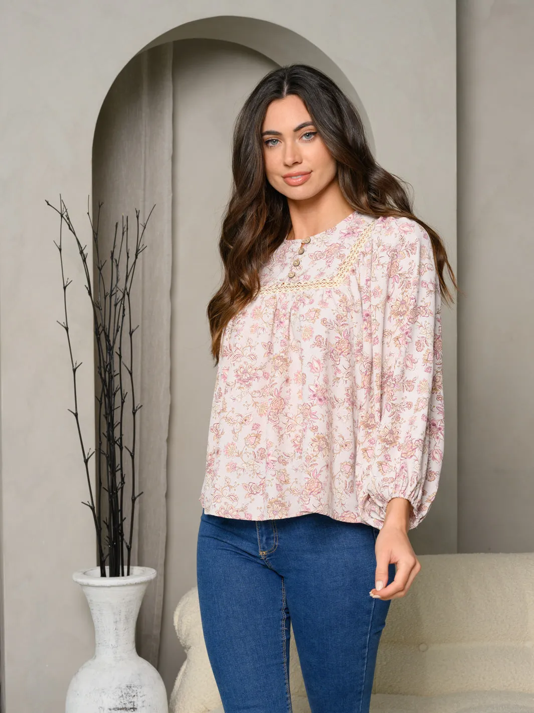 WOMEN'S LONG SLEEVE FLORAL TOP