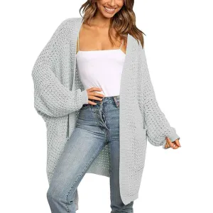 Womens Long Sleeve Open Front Cardigans Outwear Chunky Knit Sweaters with Pockets K009