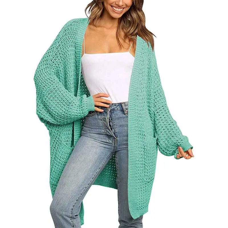 Womens Long Sleeve Open Front Cardigans Outwear Chunky Knit Sweaters with Pockets K009