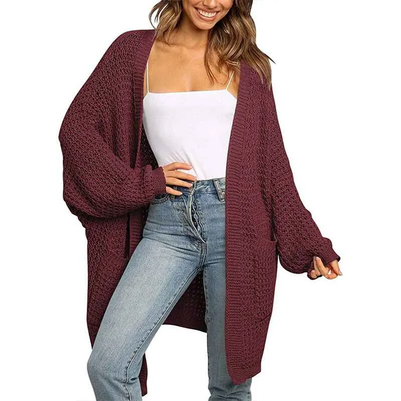 Womens Long Sleeve Open Front Cardigans Outwear Chunky Knit Sweaters with Pockets K009