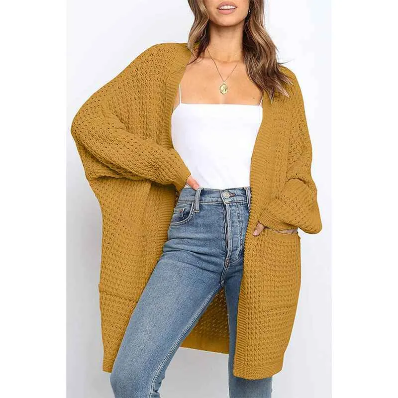 Womens Long Sleeve Open Front Cardigans Outwear Chunky Knit Sweaters with Pockets K009
