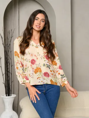 WOMEN'S LONG SLEEVE V-NECK FLORAL BLOUSE