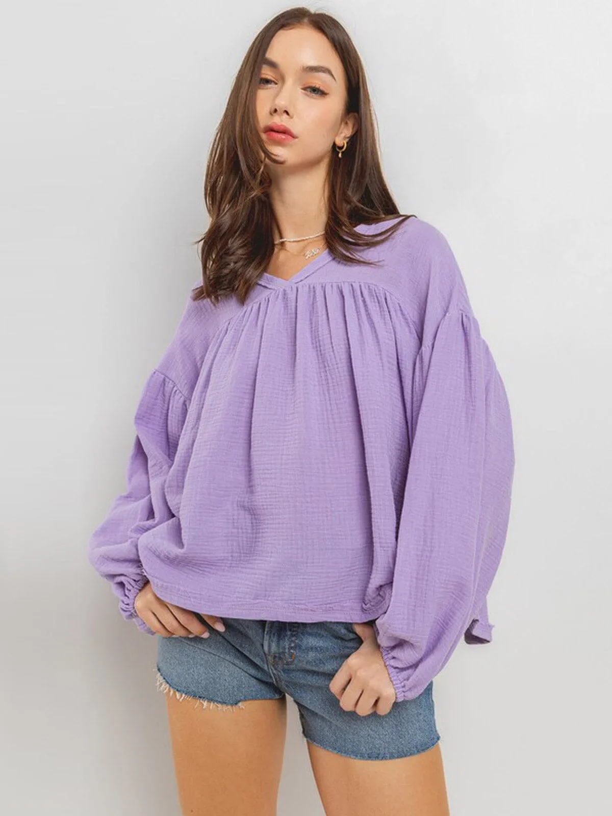 WOMEN'S LONG SLEEVE V-NECK TUNIC BLOUSE TOP