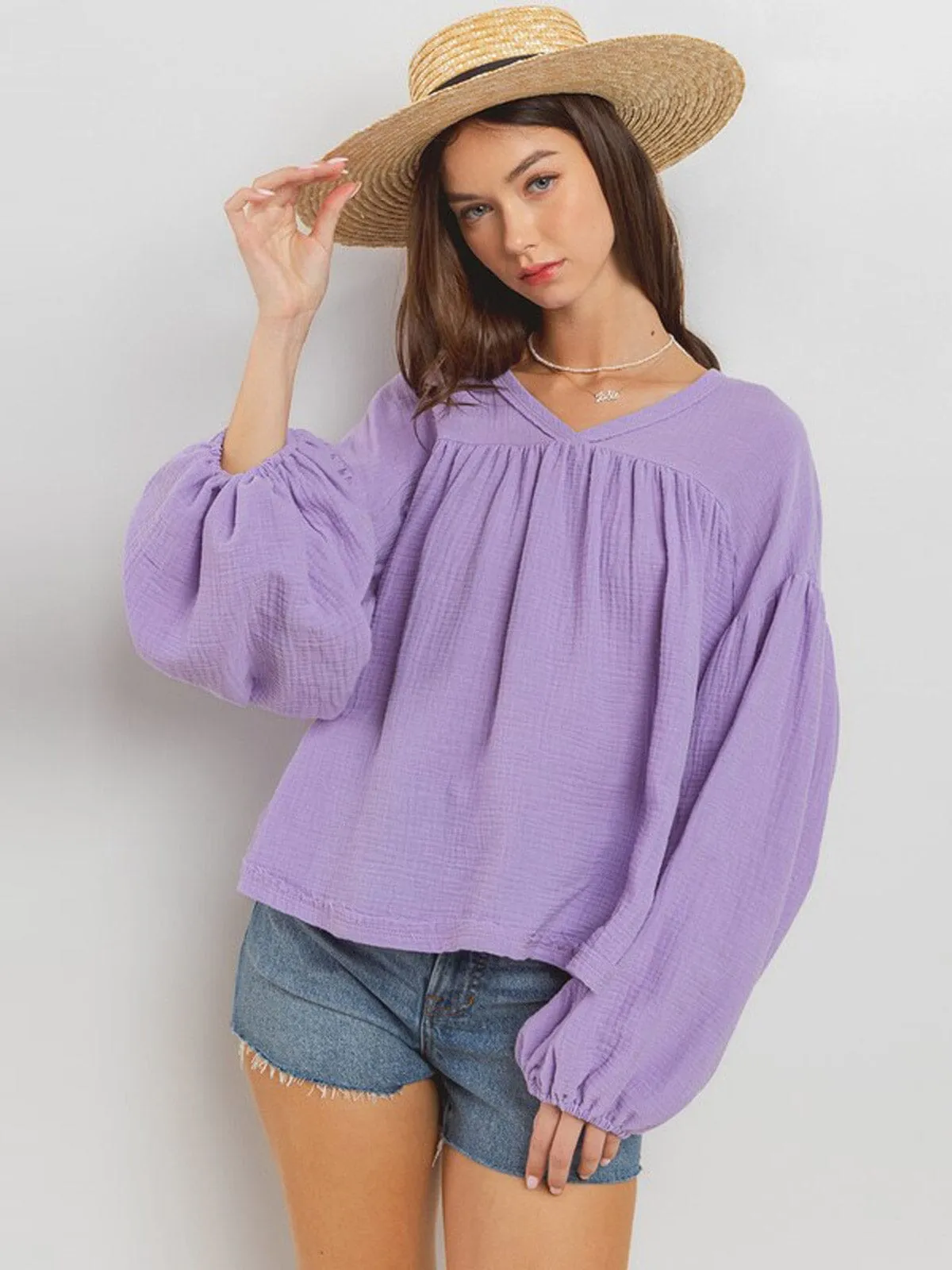 WOMEN'S LONG SLEEVE V-NECK TUNIC BLOUSE TOP